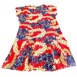 Hilo Hattie Deadstock Red Flower Print Hawaiian Style Flare Dress Size XL NWT